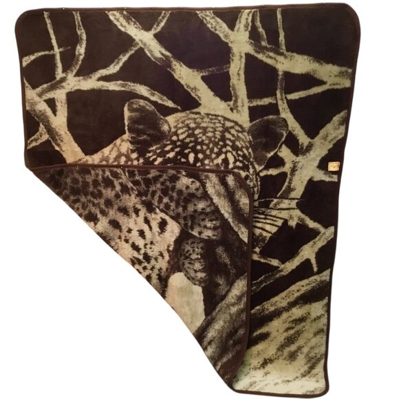 San Marcos Ryltex Mexico Reversible Blanket Cheetah Vintage Brown Cat Plush - Picture 7 of 12